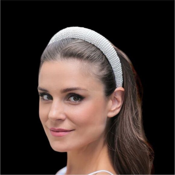 NWT Sincerely Jules Cream Off-White Faux Pearl Puffed Chunky Headband - Picture 14 of 15